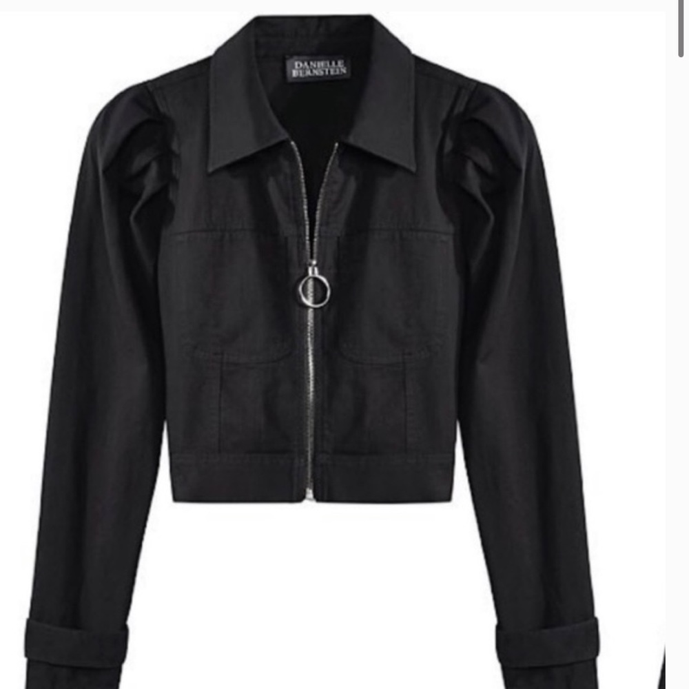 Danielle Bernstein Cropped Black Puff Sleeve Jack… - image 1